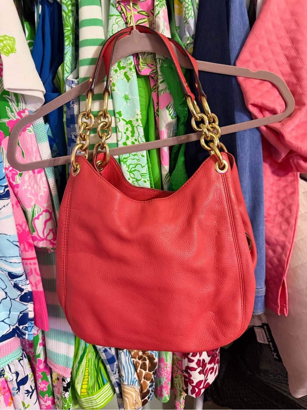 Michael Kors Coral Pink Pebbled Leather Hobo Bag - Picture 2 of 5